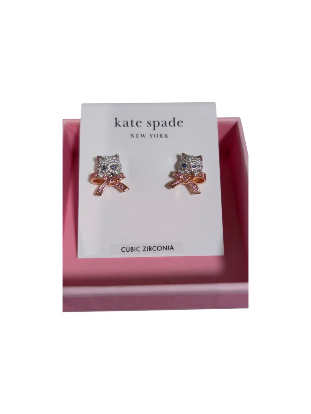 Kate Spade New York ♠️ Pawlina Cat New Statement Studs pink silver earrings - Picture 3 of 5